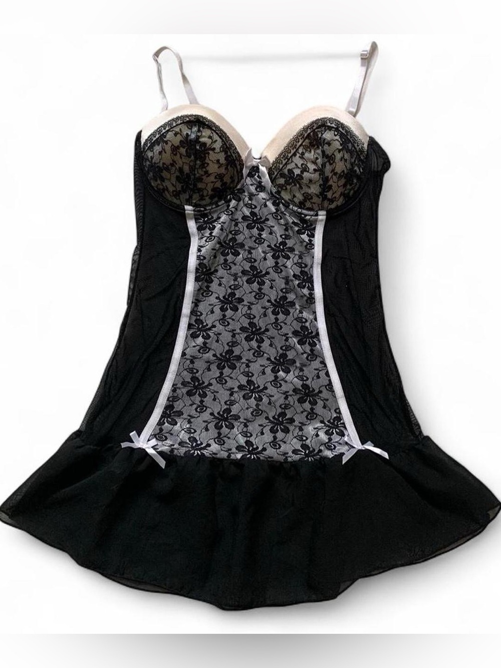 Native Intimates Sexy Lacy French Maid Black & White Lingerie Mini Dress 36C